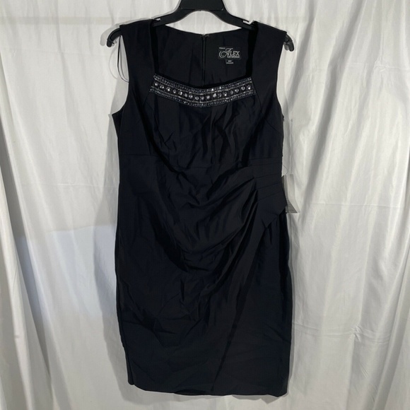 NEW Alex Evenings [ PLUS 16W ] Embellished Neck Ruched Sheath Dress Black‎ - Picture 8 of 12
